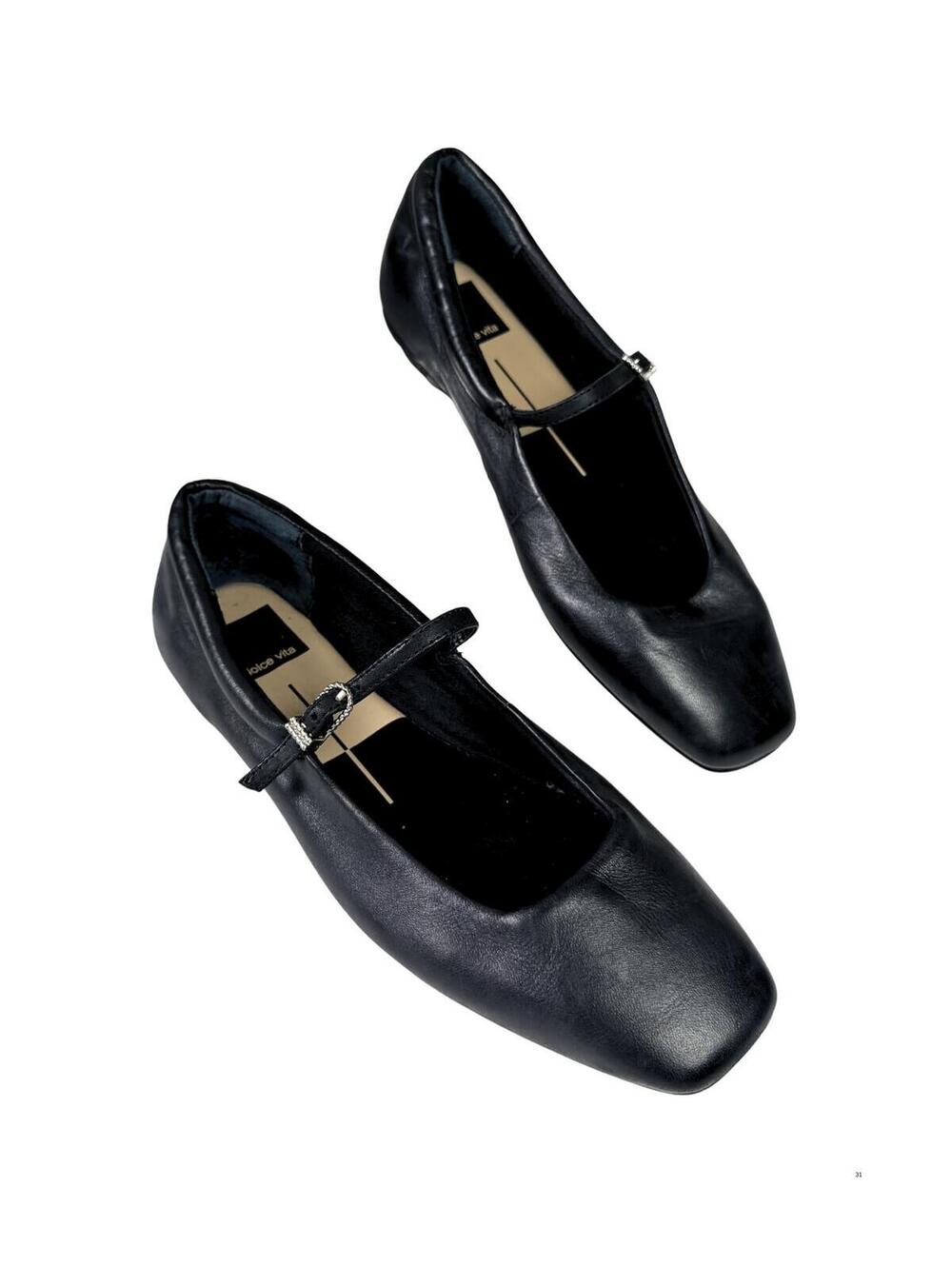Dolce Vita Reyes Black Leather Mary Jane Ballet Flats Size 6
